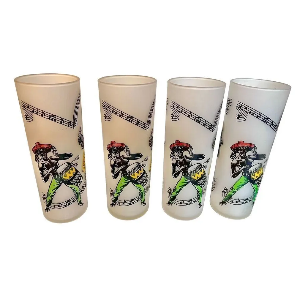 MCM Vintage 1940s-1950s CALYPSO~6pc/13oz~COLLINS GLASSES~BAR~TUMBLERS~CARIBBEAN